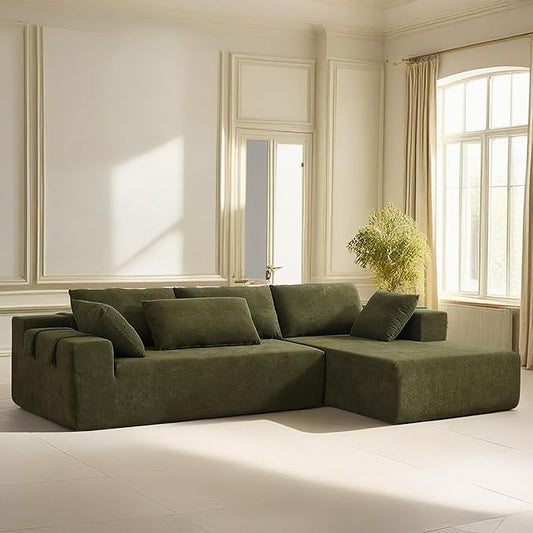 108" Modular Sectional Couch Sofa with L-Shape Chaise, Modern Cloud Comfy Sofa with Deep Seat, Upholstered Couches for Living Room Bedroom, No Assembly Required (Green Right Facing Chaise)