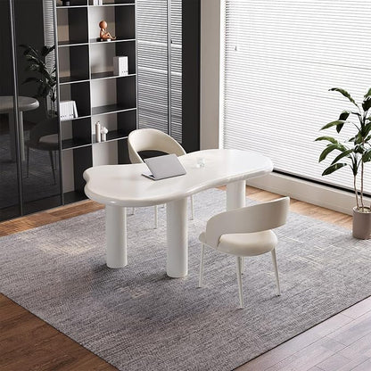 Modern Cream-White Office Desk with Beige Business Chair, Large Computer Table Set, Minimalist and Sturdy Workstation and Workstation, Ideal for Office, Home Office, and Gaming (Desk Only)
