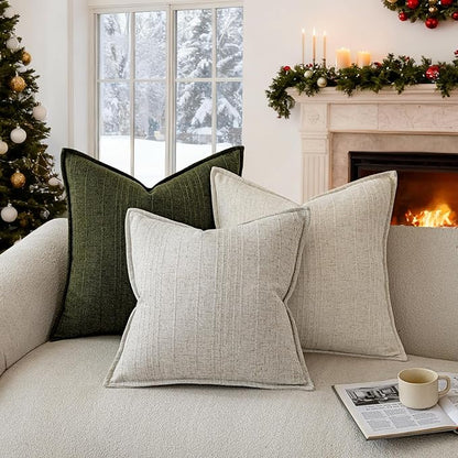 a moment Linen Pillow Covers Set of 2,Boho Farmhouse Throw Pillowcases Neutral Textured Decorative Covers for Couch Sofa Bed,Soft Linen Blend Accent Case Cushion Christmas Home Decor 20"x12"Ivory