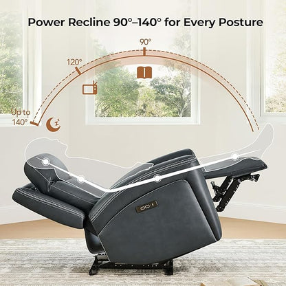 CHITA Genuine Leather Power Recliner Chair for Adults, Super Zero Gravity Recliner with Adjustable Power Headrest & USB/Type-C Ports, for Living Room, Bedroom & Home Theater, Navy Blue