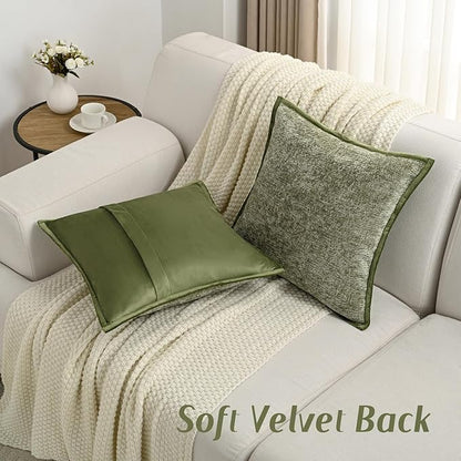 FUTEI Sage Green Chenille Throw Pillow Covers 22x22 Inch Set of 2,Soft Cozy Bound Edge Design Cushion Case,Home Decor for Couch Bed Living Room