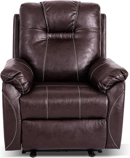 Power Recliner Chair with Heat and Massage, Electric Leather Recliner Chair for Adults with Extended Footrest, USB Port & Side Pockets, Faux Leather Massage Chair for Living Room (Brown)