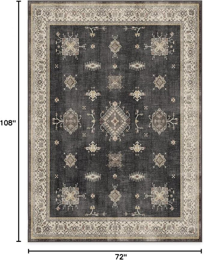 RUGGABLE Washable Vintage Area Rug – Verena Dark Wood 6x9, Stain-Resistant, Non-Slip – Medium Machine Washable Rugs for Living Room, Bedroom, Hallway, Entryway & Office–with Standard Pad