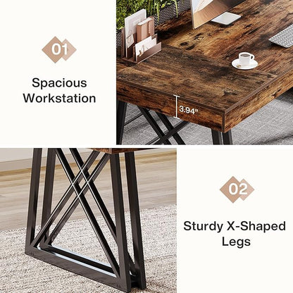 Tribesigns 63-Inch Executive Desk, Farmhouse Office Computer Desk with Sturdy X-Shaped Legs, Large Writing Table Business Furniture Workstation for Home Office, Study (Rustic Brown & Black)