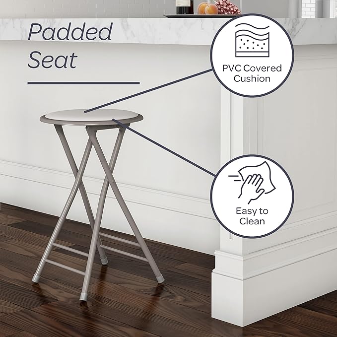 Lavish Home Folding Stool - Backless 24-Inch Stool with 225lb Capacity for Kitchen or Rec Room - Portable Indoor Counter Bar Stools (White)