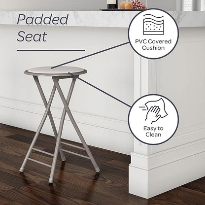 Lavish Home Folding Stool - Backless 24-Inch Stool with 225lb Capacity for Kitchen or Rec Room - Portable Indoor Counter Bar Stools (White)