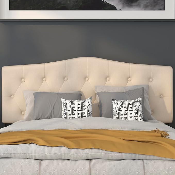 BizChair Tufted Upholstered Queen Size Headboard in Beige Fabric