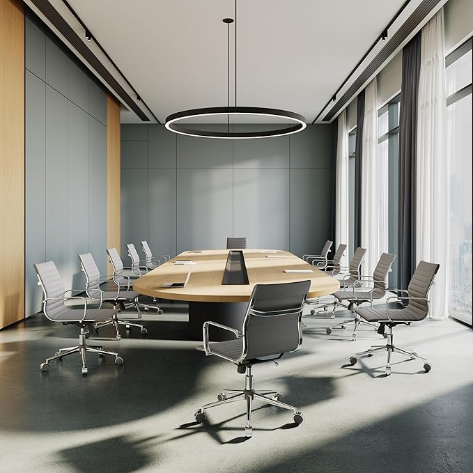 Gray Office Chair Ergonomic Computer Desk Chairs Executive Conference Room Chair Leather Modern Home Office Chair for Desk Mid Back Adjustable Swivel Chairs with Lumbar Support(Gray)…