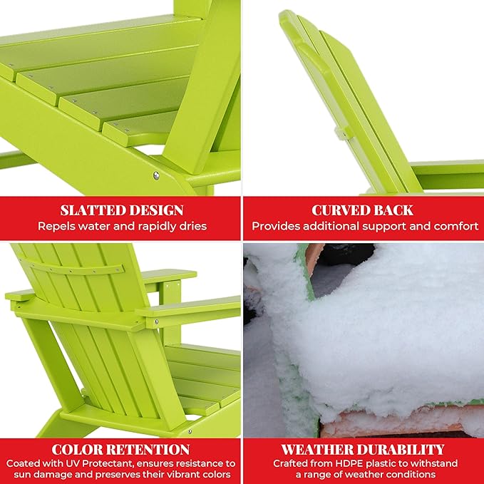 Costaelm Outdoor Adirondack Chair, HDPE Patio Chair, Weather Resistant Lawn Firepit Outside Chairs for Porch, Poolside, Garden, Backyard Deck, Lime