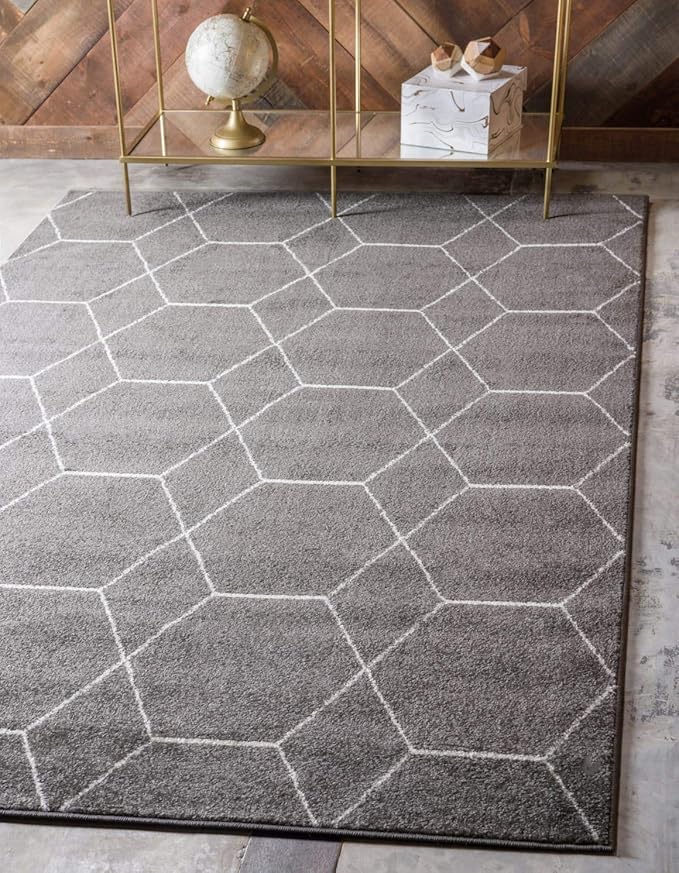 Unique Loom Trellis Frieze Collection Area Rug - Geometric (5' 1" x 8', Dark Gray/ Ivory)
