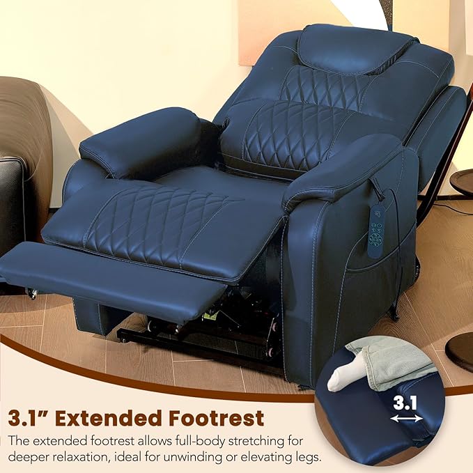 EONIX Triple Motor Lay Flat Power Lift Recliner Chair for Elderly with Massage, 400lbs Electirc Lift Chair for Living Room, Independent Adjustable Backrest Headrest, Entended Footrest, Navy Blue
