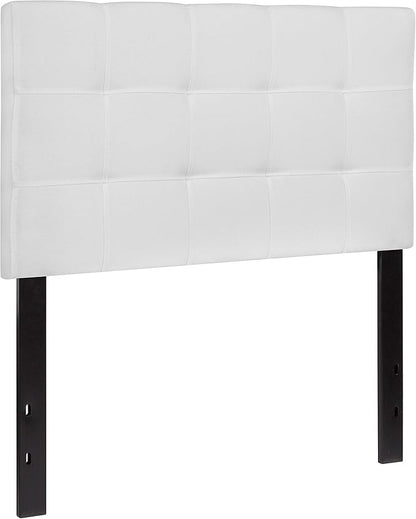 EMMA + OLIVER Quilted Tufted Upholstered Twin Size Headboard in White Fabric