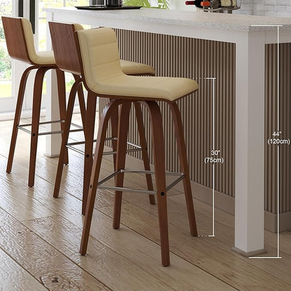 Armen Living Vienna 30" Swivel Bar Stool in Walnut Wood Finish with Cream Faux Leather - Set of 3