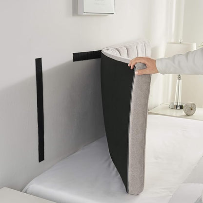 Nestl Upholstered Full Headboard - Easy Assemble Channel Stitched Headboard Full Size - Wall Mounted Headboards with 3D Soundproof Wall Panels Peel & Stick Floating Headboards, Silver