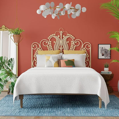 KOUBOO Peacock Rattan Headboard, Queen Size, Natural Color