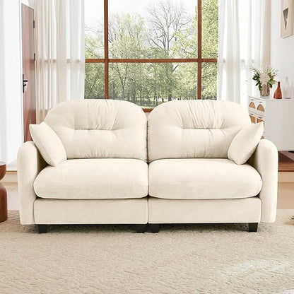 74" Loveseat for Living Room, Comfy Chenille Fabric Cloud Sectional Couch, Modern Upholstered Deep Seat Sofa with Armrest Pillow, Two Seater Couch for Small Spaces, Beige