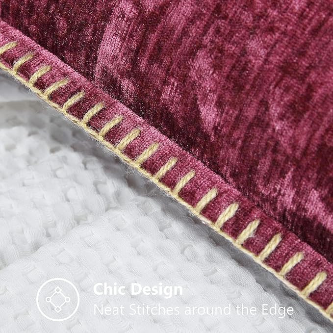 decorUhome Christmas Chenille Soft Throw Pillow Covers 26x26 Set of 2, Farmhouse Velvet Neutral Decorative Euro Pillow Covers with Stitched Edge for Couch Sofa Bed Home Decor, Rhododendron