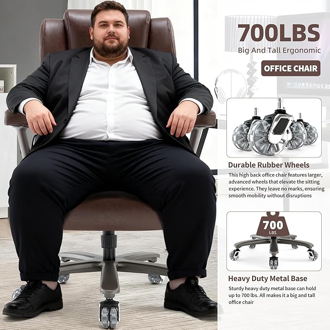 Big and Tall Office Chair 700lbs- Large High Back Executive Computer Desk Chair with 3D Flip-Up Arms, Adjustable Lumbar Support, Extra Wide Plus Size Seat, Heavy Duty Metal Base & Quiet Rubber Wheels