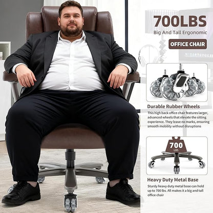 Big and Tall Office Chair 700lbs- Large High Back Executive Computer Desk Chair with 3D Flip-Up Arms, Adjustable Lumbar Support, Extra Wide Plus Size Seat, Heavy Duty Metal Base & Quiet Rubber Wheels