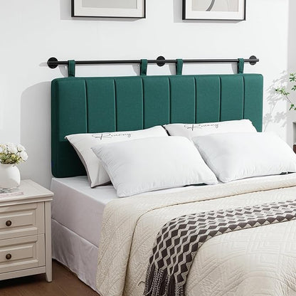 UEV King Headboard Only, Wall Mounted Hanging Upholstered Bed Head Board, Modern Vertical Channel Design of Fine Linen, Elegant Light Yellow Fluted Headboard for Bedroom (Dark Green, King Size)