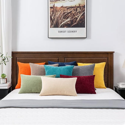 GAWAMAY Decorative Square Throw Pillow Covers 22"x22" Inch Set of 2, Super Soft Chenille Pillows Farmhouse Fall Pillowcase for Living Room Bedroom Sofa Couch Cushion Cover Grey 55x55cm (No Insert)