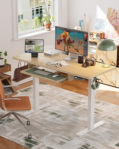 Marsail Electric Standing Desk with Ergonomic Keyboard Tray, Adjustable Desk with 27.5” to 46.7” Height Range, 4 Memory Presets, Smooth and Quiet Lifting, 55 x 24 inch Adjustable Height,TZESD15Modern