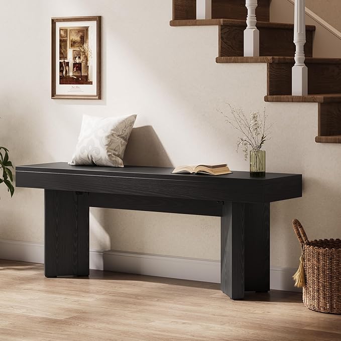Tribesigns 47" Wooden Entryway Bench, Farmhouse Indoor End of Bed Bench, Long Table Benches Seat for Bedroom, Hallway, Foyer, End of Bed (Black)