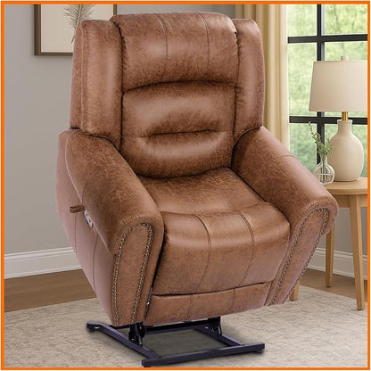 EONIX Classical Large Power Lift Recliner Chair for Elderly with Heat and Massage, Dual Motor Lay Flat Electric Lift Chair Recliner for Adults, Living Room, Bedroom, SLRY005061, Nut Brown
