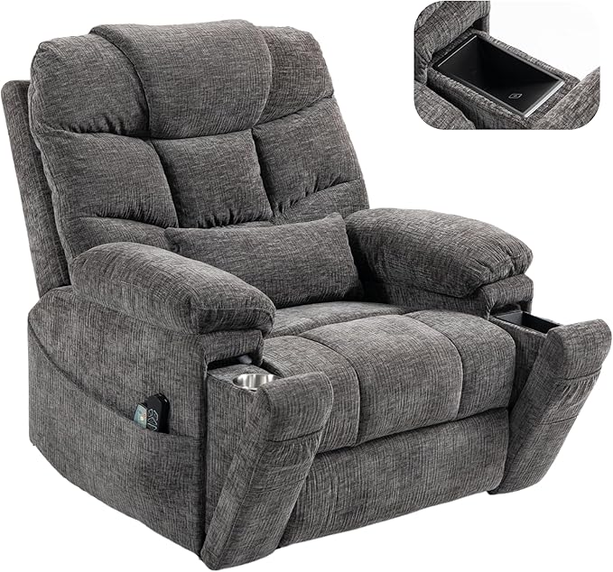 Power Lift Recliner for Elderly Adults, Dual Motor Lay Flat Lift Chair with Heat Massage, Cup Holder & Wireless Phone Charger, USB Type C Charging, Big Tall 400 lbs