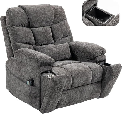 Power Lift Recliner for Elderly Adults, Dual Motor Lay Flat Lift Chair with Heat Massage, Cup Holder & Wireless Phone Charger, USB Type C Charging, Big Tall 400 lbs