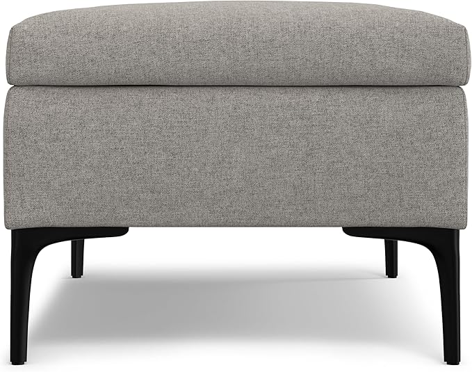 SIMPLIHOME Rebecca 48 inch Wide Mid Century Modern Rectangle Large Coffee Table Storage Ottoman with Lift up Lid in Cloud Grey Polyester , Assembled, For the Living Room, Entryway and Family Room