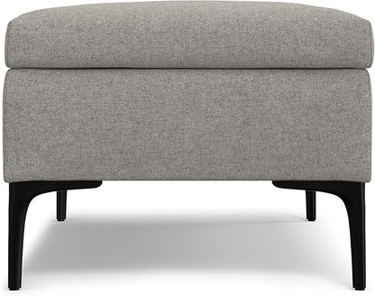 SIMPLIHOME Rebecca 48 inch Wide Mid Century Modern Rectangle Large Coffee Table Storage Ottoman with Lift up Lid in Cloud Grey Polyester , Assembled, For the Living Room, Entryway and Family Room