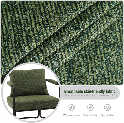 Single Accent Chair for Living Room, Mid Century Modern Upholstered Reading Armchair for Bedroom, Office, with Comfy Chenille Cushion Back & Metal Frame, Green