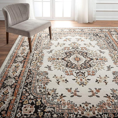 Home Dynamix Premium Sakarya Traditional Medallion Border Area Rug, Ivory/Brown, 7'9"x10'8" Rectangle