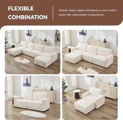 77.4" Chenille Modular Loveseat Oversized Upholstered 2 Seater Sectional Sofa with Thickened Cushions, Easy Assembly, Modern Comfy Love Seat Couch for Living Room, White