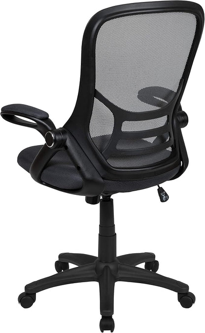 Flash Furniture Porter High-Back Swivel Office Chair with Adjustable Lumbar Support and Seat Height, Ergonomic Mesh Desk Chair with Flip-Up Armrests, Black
