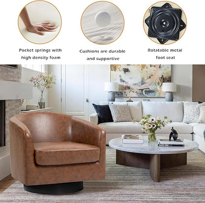 Lumibee Swivel Accent Chair, Faux Leather Swivel Barrel Chair for Living Room, Modern Comfy Upholstered Round Armchair Single Sofa Chair for Bedroom, Club-Coffee