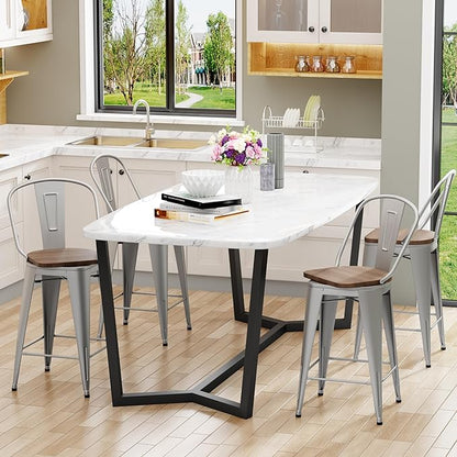 Aklaus Swivel Metal Bar Stools with Backs Counter Stools Set of 4 Counter Height Stools High Back Bar Chairs 26 Inches Barstools Farmhouse Silver