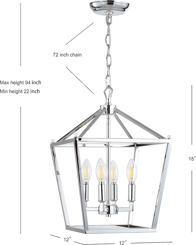 JONATHAN Y JYL7436C Pagoda Lantern Dimmable Adjustable Metal LED Pendant Classic Traditional Farmhouse Dining Room Living Room Kitchen Foyer Bedroom Hallway, 12 in, Chrome
