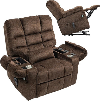 3-Motor Lift Chair with Adjustable Seat Height Zero Gravity Lay Flat Recliner with Heat Massage, Big Man Lift Recliners 400 lbs for Elderly Storage Cup Holders, Tall Man Recliner