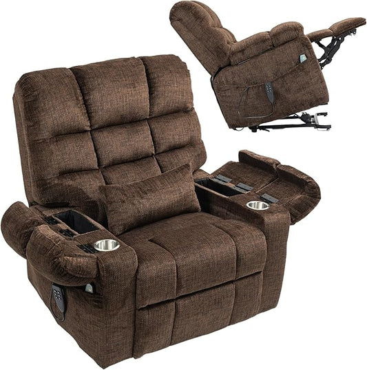 3-Motor Lift Chair with Adjustable Seat Height Zero Gravity Lay Flat Recliner with Heat Massage, Big Man Lift Recliners 400 lbs for Elderly Storage Cup Holders, Tall Man Recliner