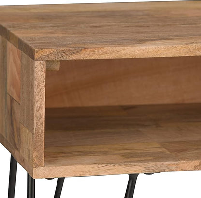 SIMPLIHOME Hunter Console Table - 55 Inch Wide Solid Mango Wood and Metal Sofa Table in Natural, Industrial Storage Table for Entryway or Living Room with 2 Open Cubbies and Black Hairpin Legs