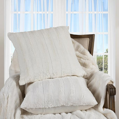 Cheer Collection Faux Fur Throw Pillows - Decorative Pillows for Couch, Bed Throw Pillows, White Accent Pillows for Bedroom or Living Room Aesthetic, Set of 2 Furry Throw Pillows, 24" x 24"