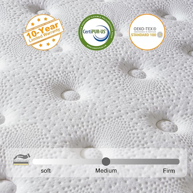 Twin Mattress, 10 Inch Hybrid Mattress in a Box, Memory Foam and Individual Pocket Springs, Fiberglass Free, Soft and Breathable, Medium Firm Feel