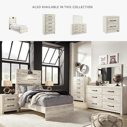 Signature Design by Ashley Cambeck Farmhouse Twin Panel Bed with Sconce Light and USB Ports, Foundation or Box Spring Needed, Whitewash