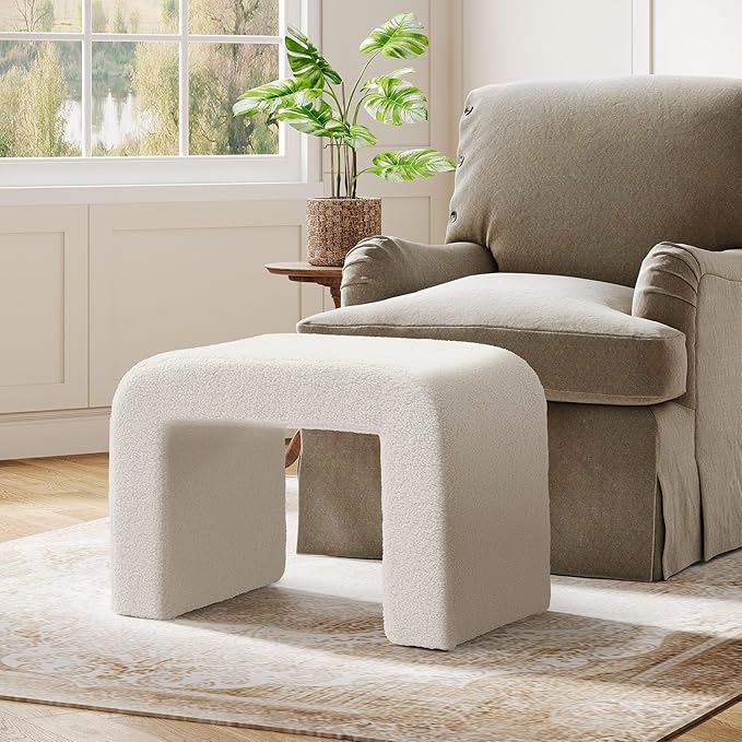 Tribesigns White Vanity Stool, 24" Wide Foot Rest for Couch, Large Foot Stool Ottoman, Modern Extra Seating for Living Room, Shoe Bench for Entryway, Dressing Chair for Bedroom, Fully Assembly