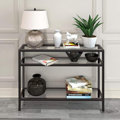 Henn&Hart 42" Wide Rectangular Console Table in Blackened Bronze, Entryway Table, Accent Table for Living Room, Hallway