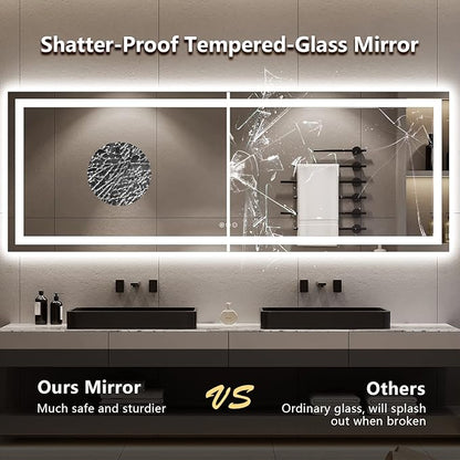 96x36 Inch LED Bathroom Mirror with Lights Front and Backlit Lighted Vanity Mirror for Bathroom Wall with 3 Colors Dimmable Anti-Fog Memory Shatter-Proof IP54 Waterproof Horizontal/Vertical