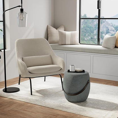 SIMPLIHOME Ramsay 16 inch Wide Contemporary Irregular Footstool in Grey Linen Look Fabric, Fully Assembled for the Living Room