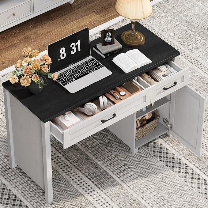 Farmhouse 47" Executive Desk, Computer Desk with Drawers and Storage Cabinet, Workstation Computer Desk for Home Office and Study(Black